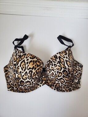 Victoria's Secret Leopard Print Demi-lined Bra with Black Straps Sz 32DD